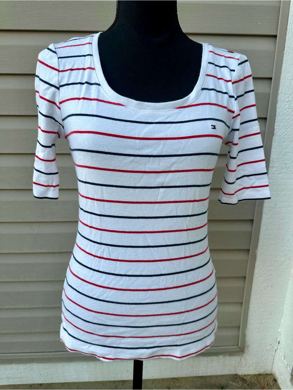 Tommy Hilfiger White Tee with Red and Navy Stripe